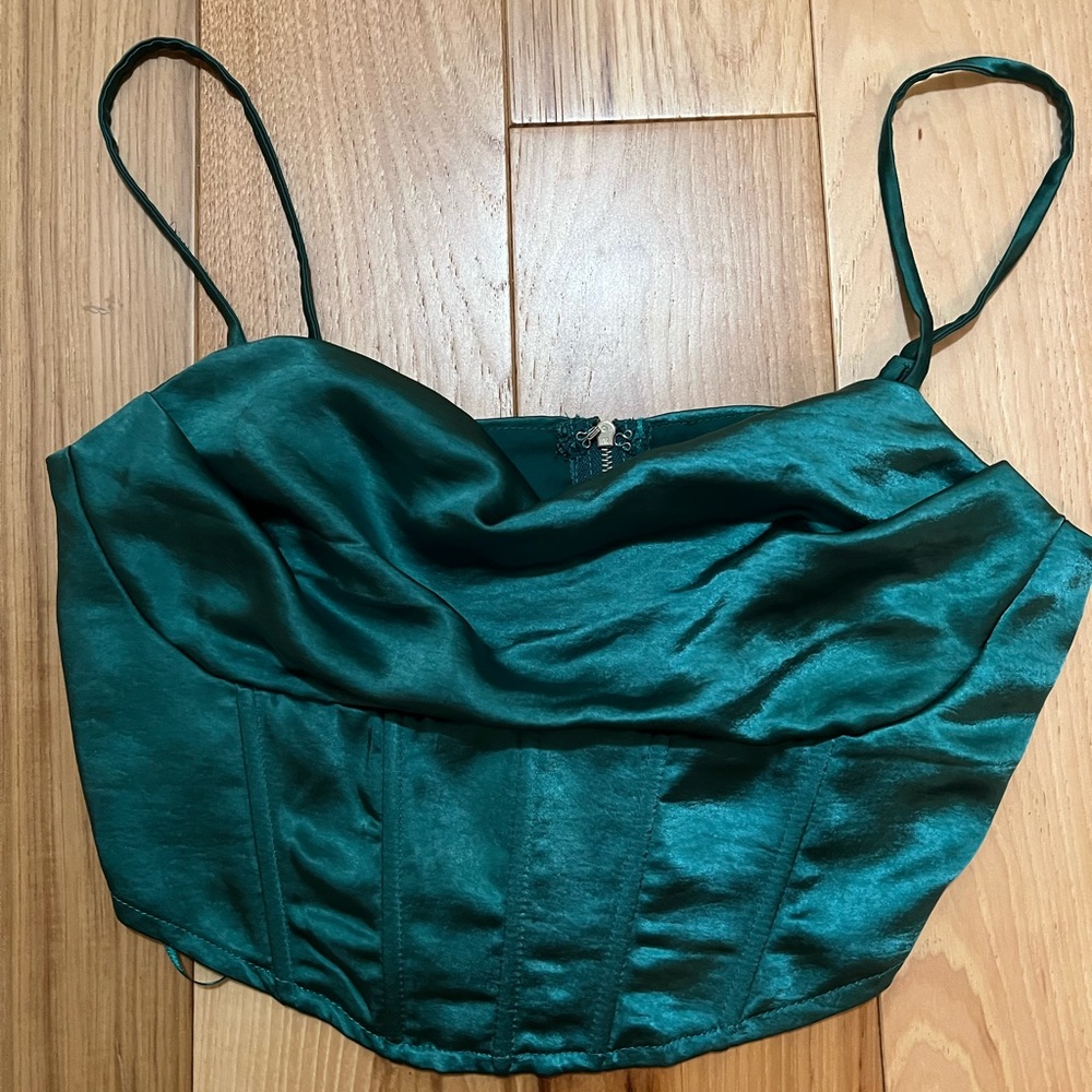 Green Satin Corset Crop Top
